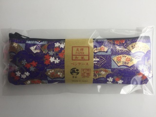 「筆姫」＆美濃和紙コラボ・ペンケース（友禅柄　青）